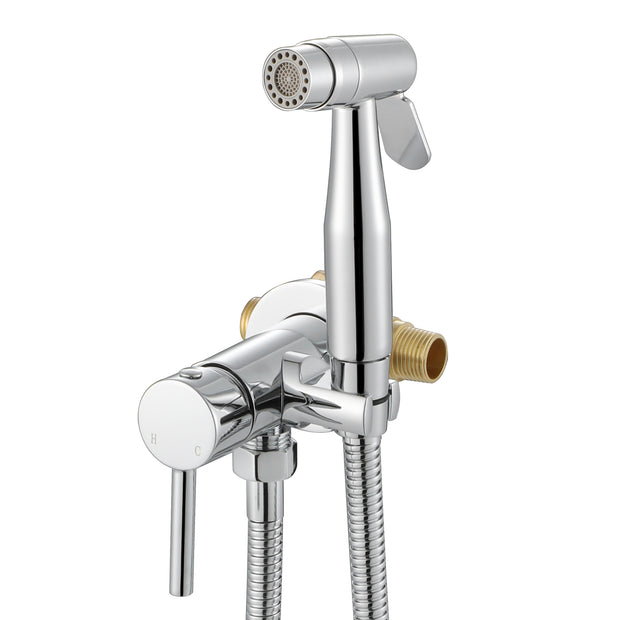Chrome Handheld Bidet Sprayer for Toilet Warm Water, Stainless Steel Polished Silver Bidet Hand Held Sprayer with Brass Hot and Cold Mixing Valve