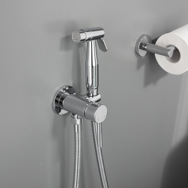 Chrome Handheld Bidet Sprayer for Toilet Warm Water, Stainless Steel Polished Silver Bidet Hand Held Sprayer with Brass Hot and Cold Mixing Valve