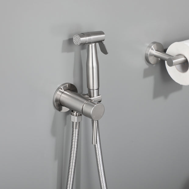 Handheld Bidet Sprayer for Toilet Warm Water, Stainless Steel Brushed Nickel Bidet Hand Held Sprayer with Brass Hot and Cold Mixing Valve